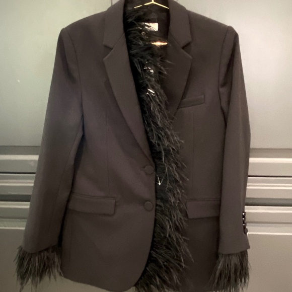 NWT Michael Kors Removable Ostrich Feather Black Blazer Size 6 Work Evening Date - Picture 1 of 3